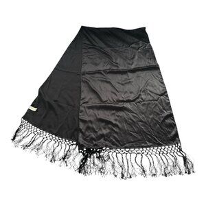 Vintage Liz Claiborne Black Satin Fringe Shawl Wrap Evening Scarf Long Rectangul